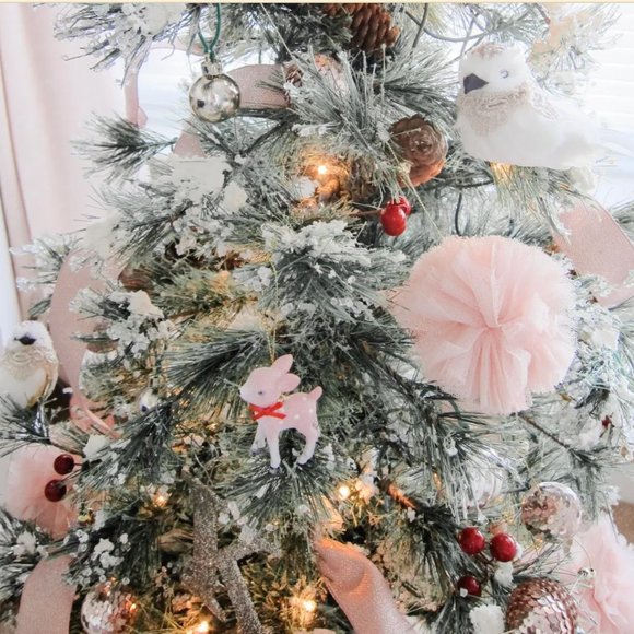 Merry Christmas Gold Blush Pink Tulle Tree Garland New 6' New - Picture 2 of 6